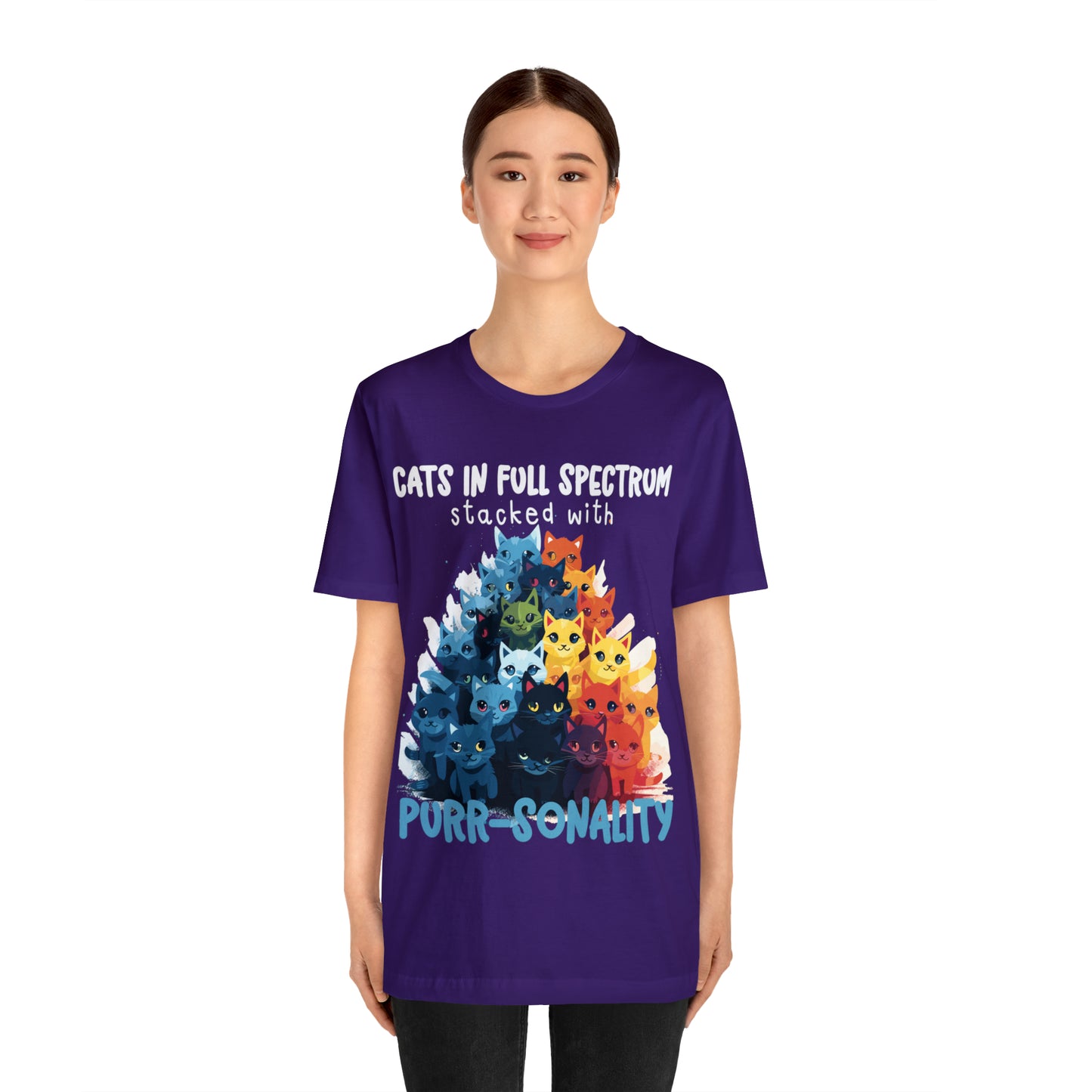 Cats in Full Spectrum Stacked with Purr-sonality Vibrant T-Shirt