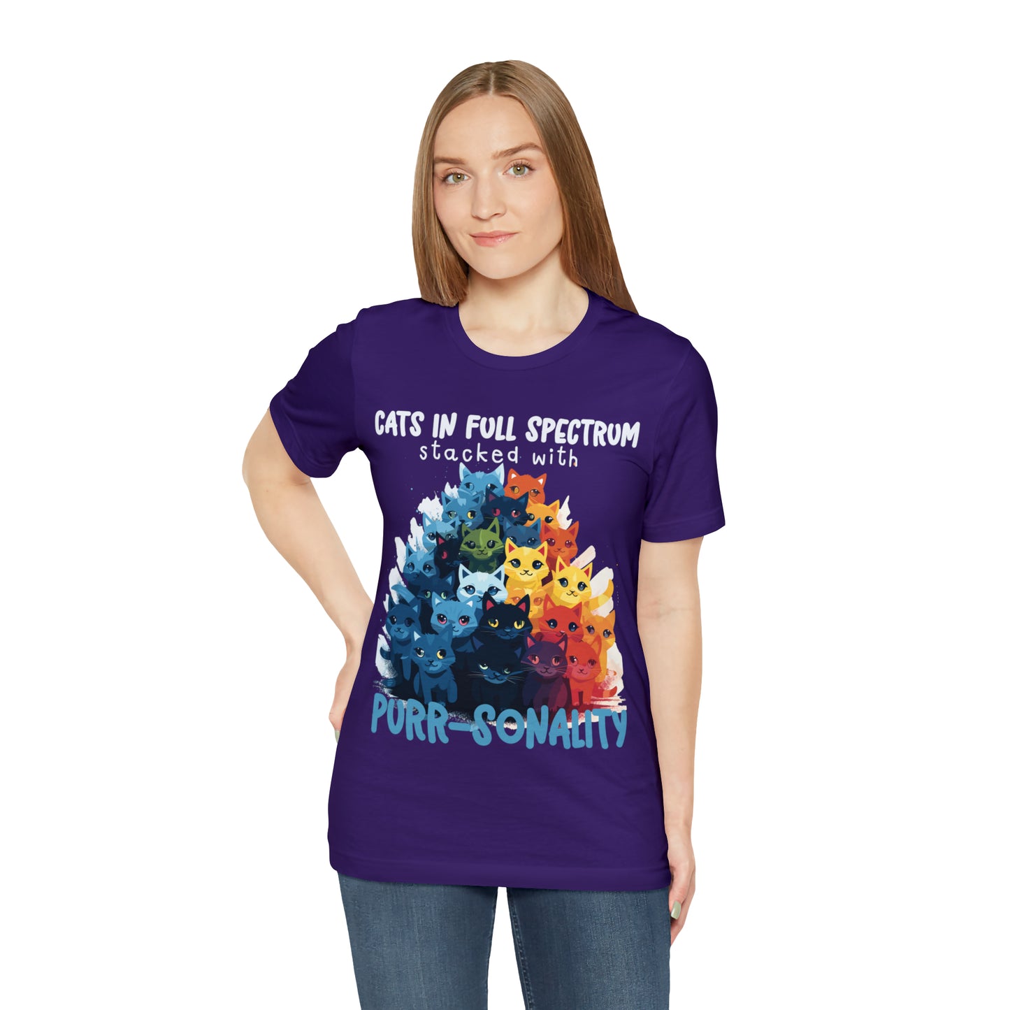 Cats in Full Spectrum Stacked with Purr-sonality Vibrant T-Shirt