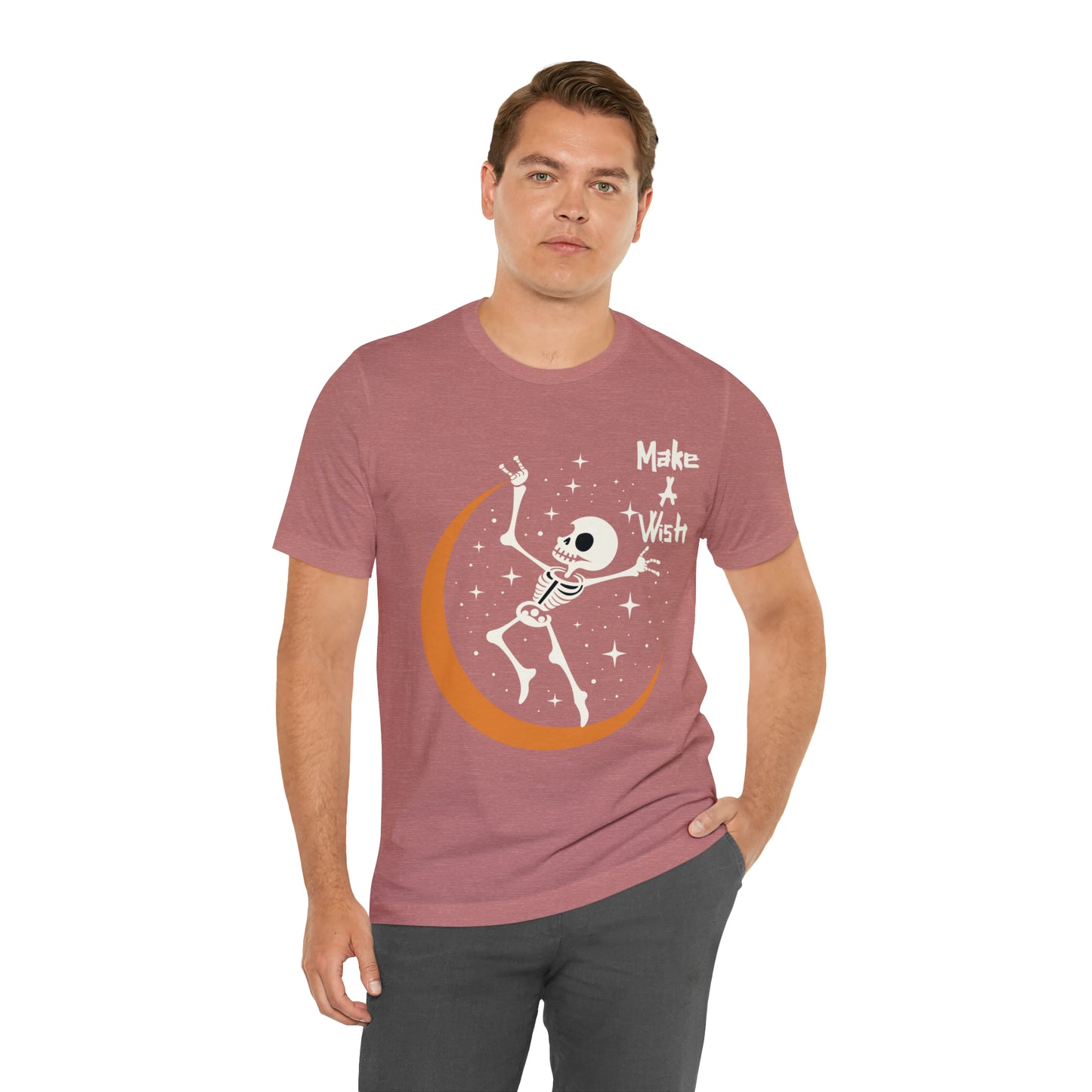 Spooky Skeleton Make A Wish Halloween Moon Stars Celestial T-Shirt