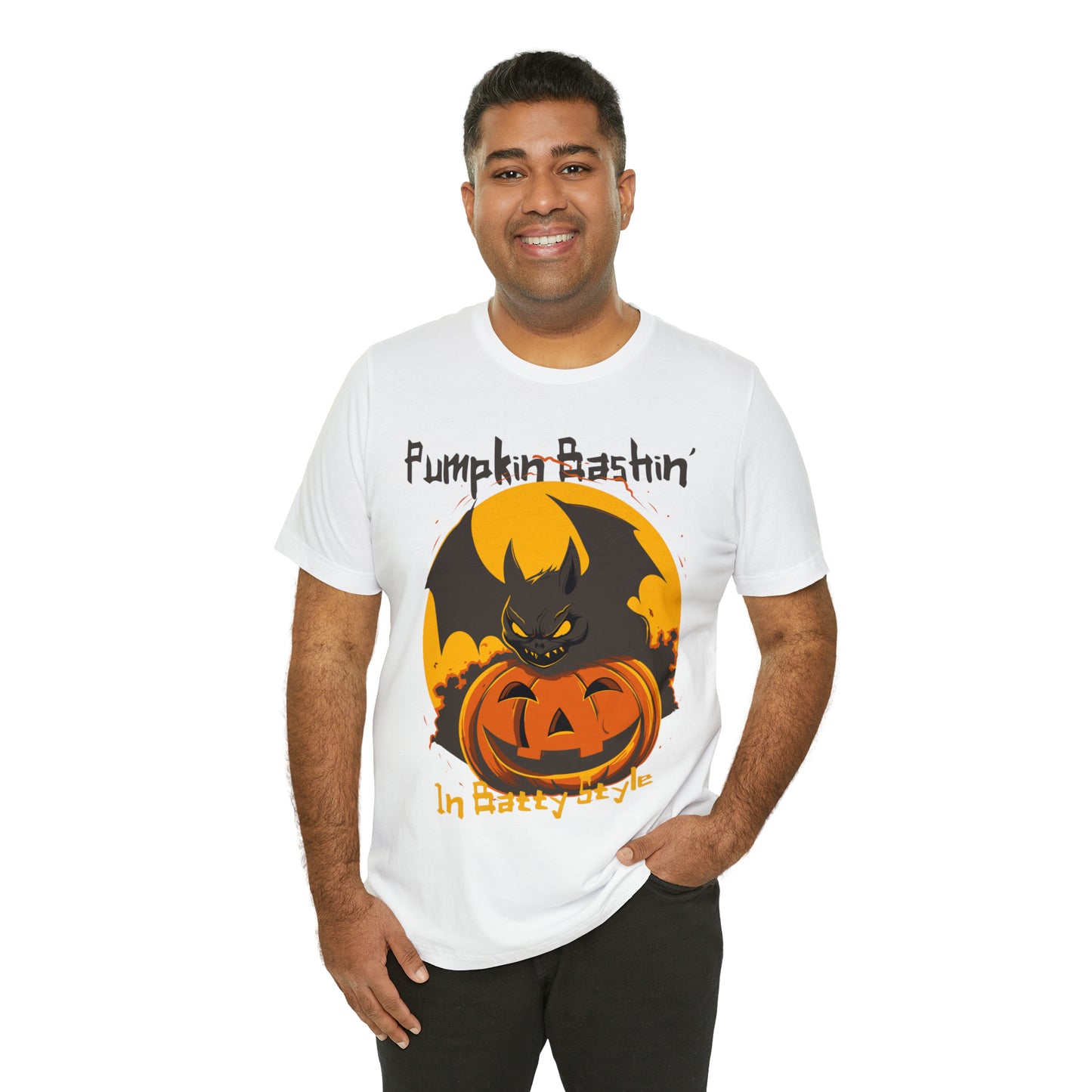 Spooky Bat Smashes Pumpkin Bashin' Fun Halloween Batty Style T-Shirt