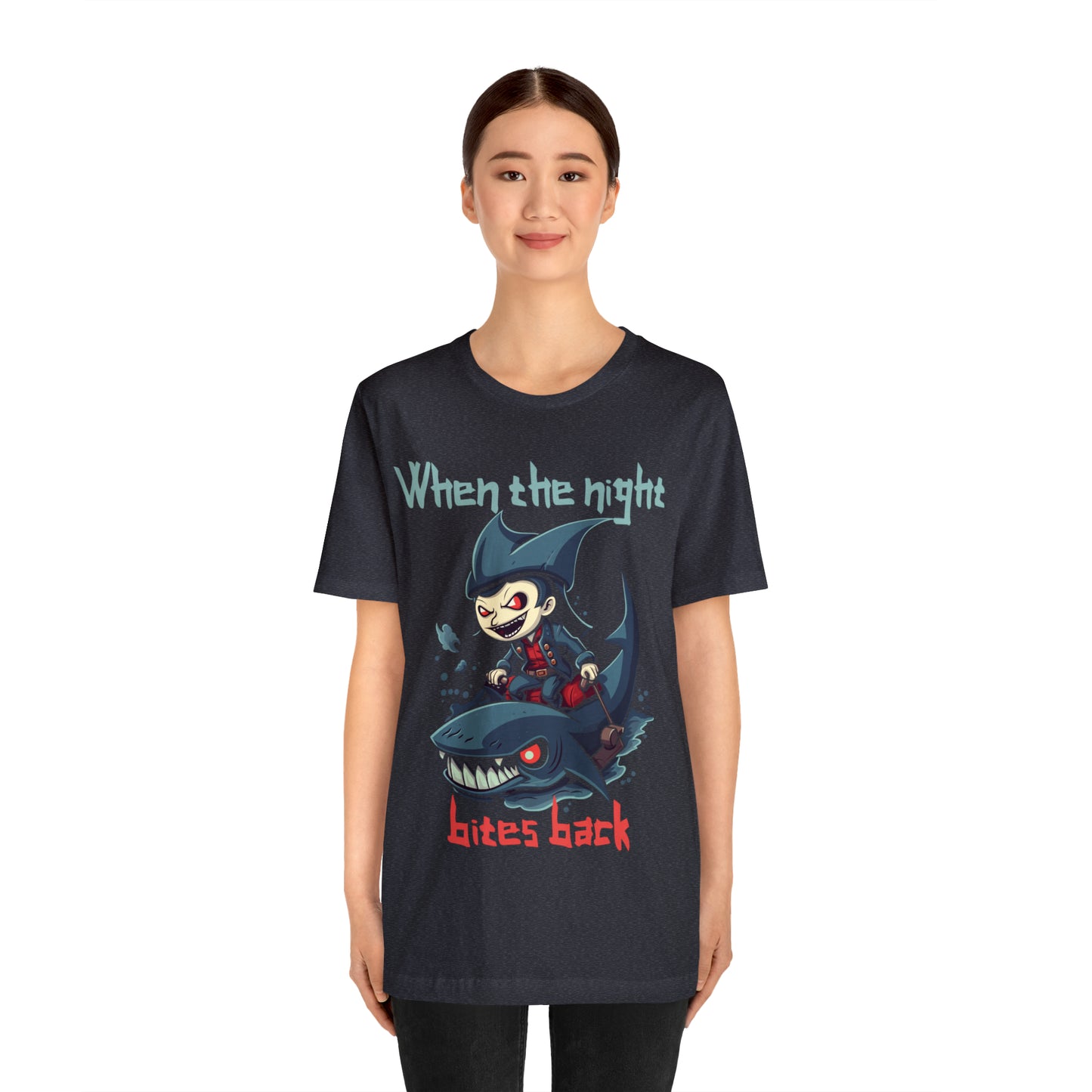 When The Night Bites Back Vampire Shark Halloween Nightmare T-Shirt