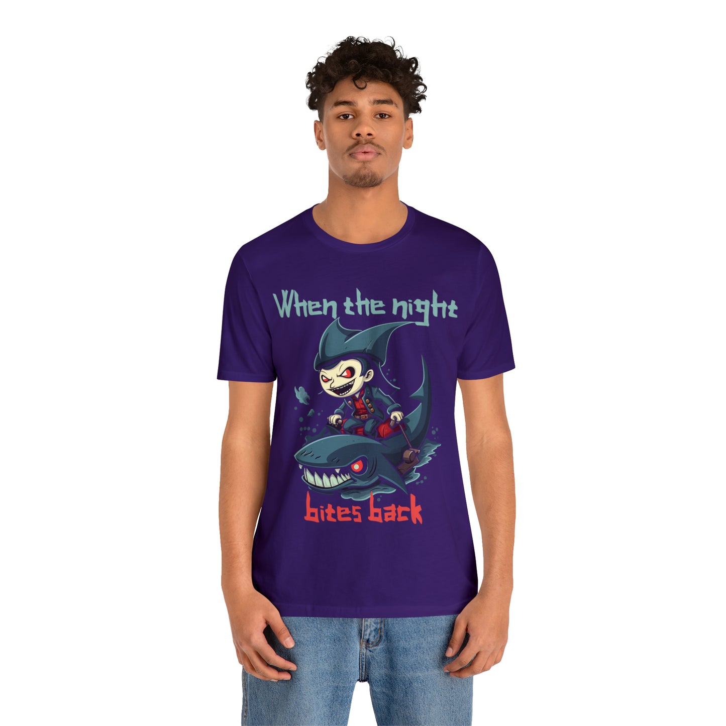 When The Night Bites Back Vampire Shark Halloween Nightmare T-Shirt