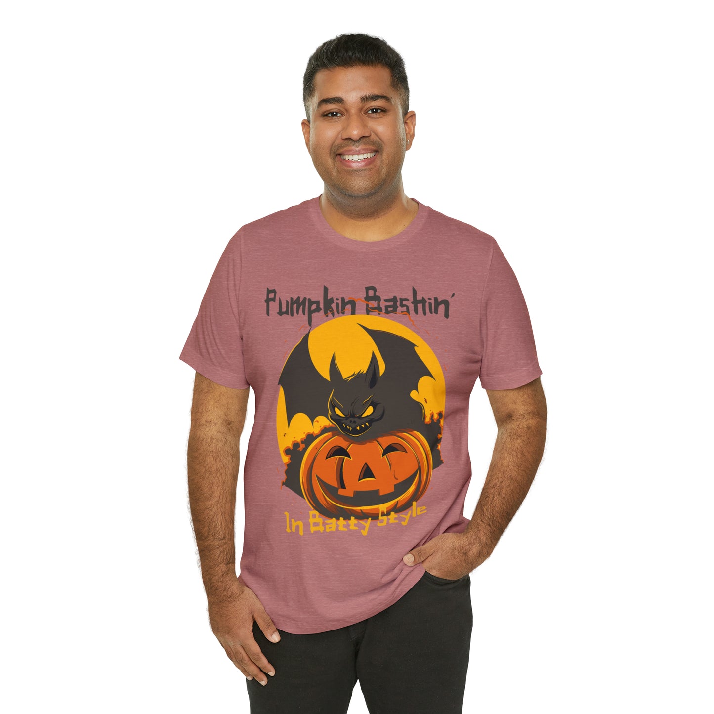 Spooky Bat Smashes Pumpkin Bashin' Fun Halloween Batty Style T-Shirt