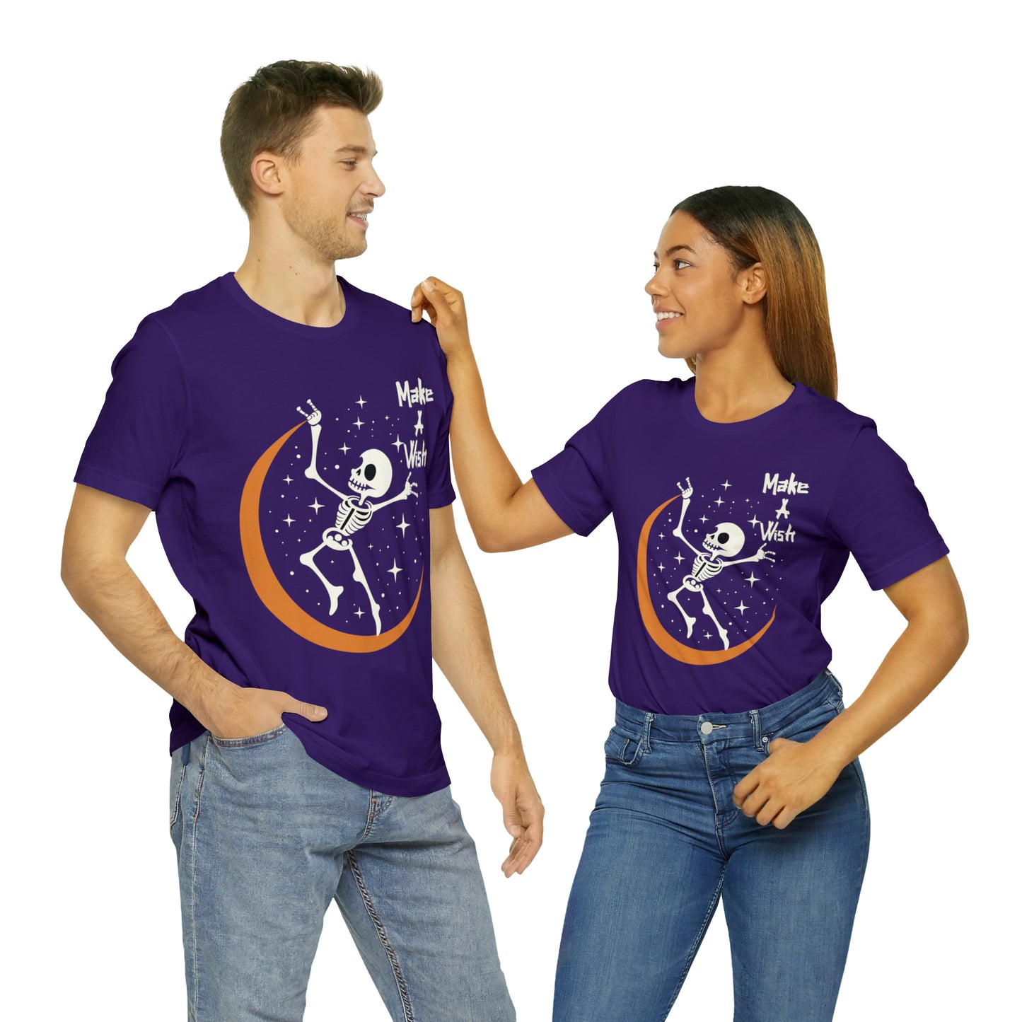 Spooky Skeleton Make A Wish Halloween Moon Stars Celestial T-Shirt