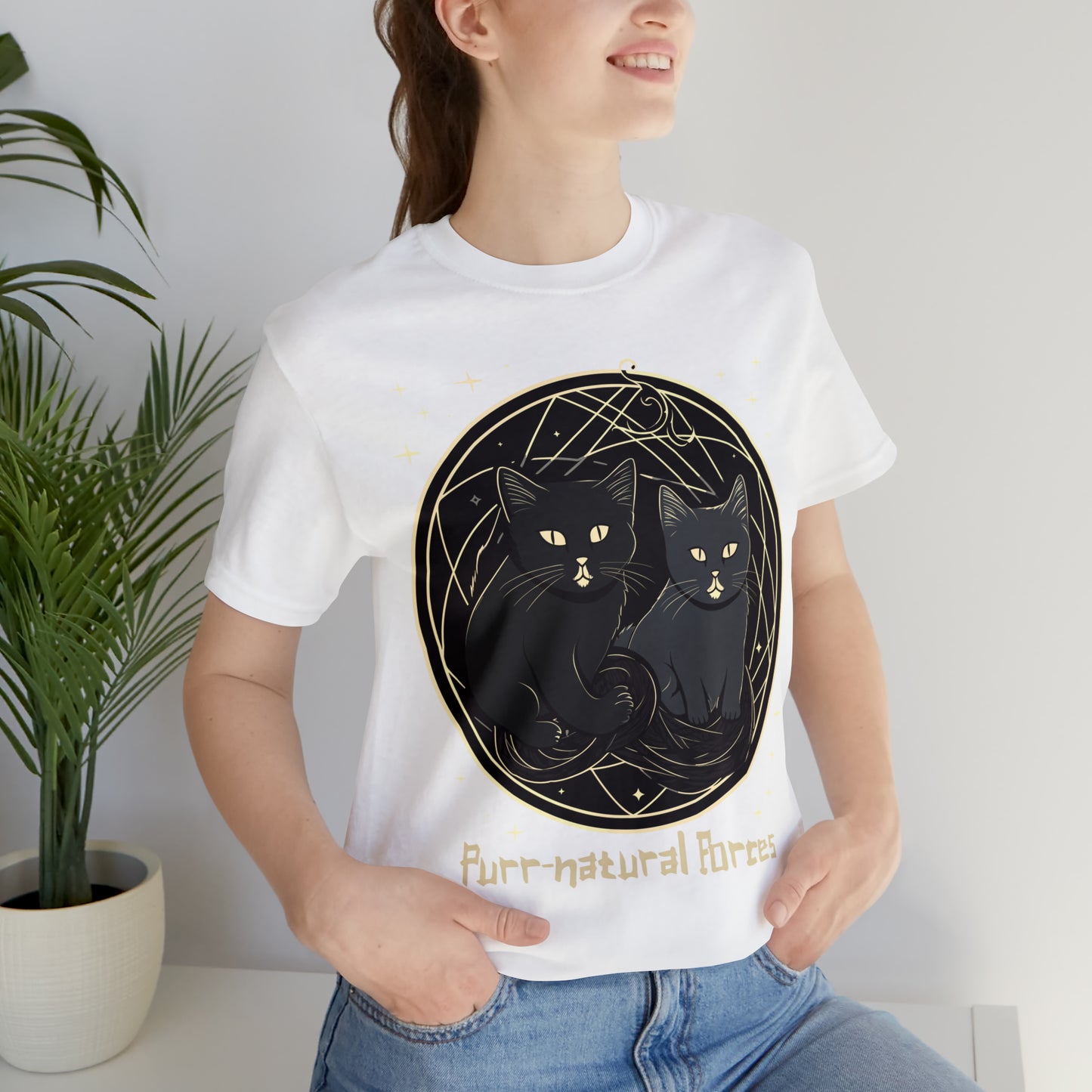 Purr-natural Forces Halloween Black Cat Magic Feline T-Shirt