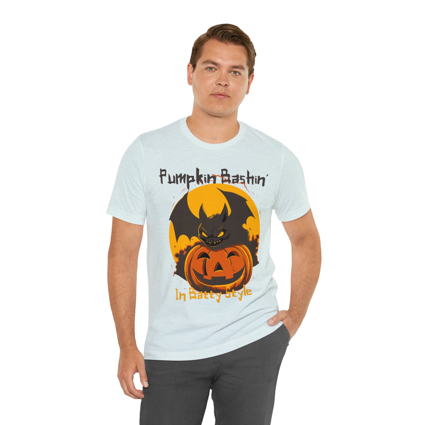 Spooky Bat Smashes Pumpkin Bashin' Fun Halloween Batty Style T-Shirt