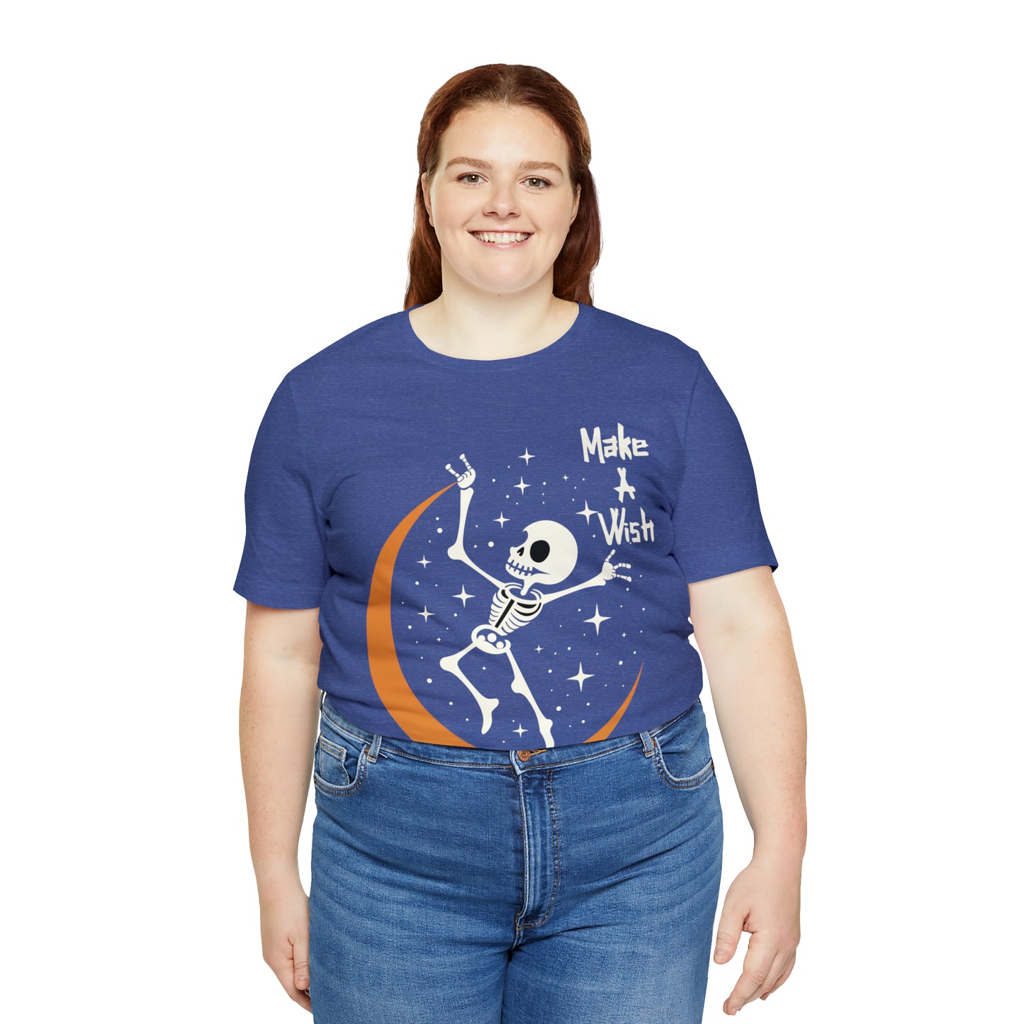 Spooky Skeleton Make A Wish Halloween Moon Stars Celestial T-Shirt