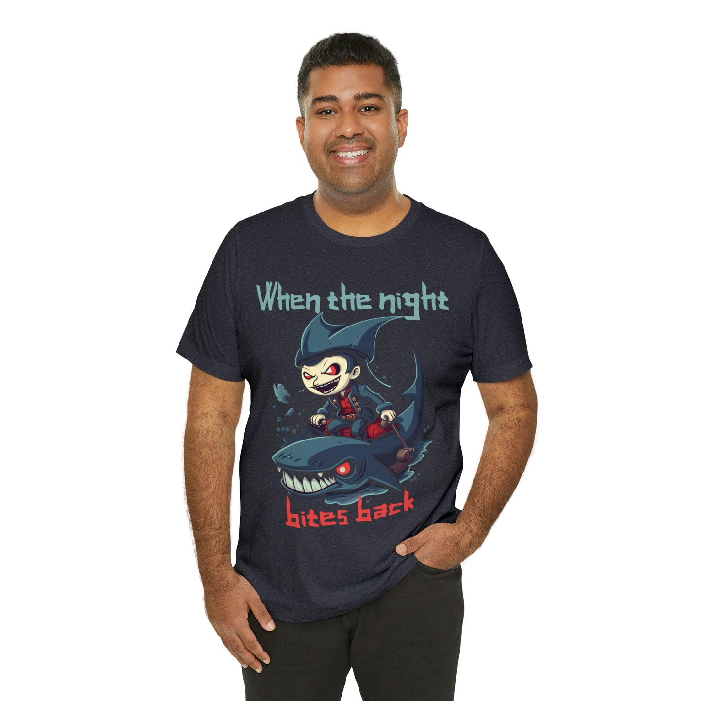 When The Night Bites Back Vampire Shark Halloween Nightmare T-Shirt