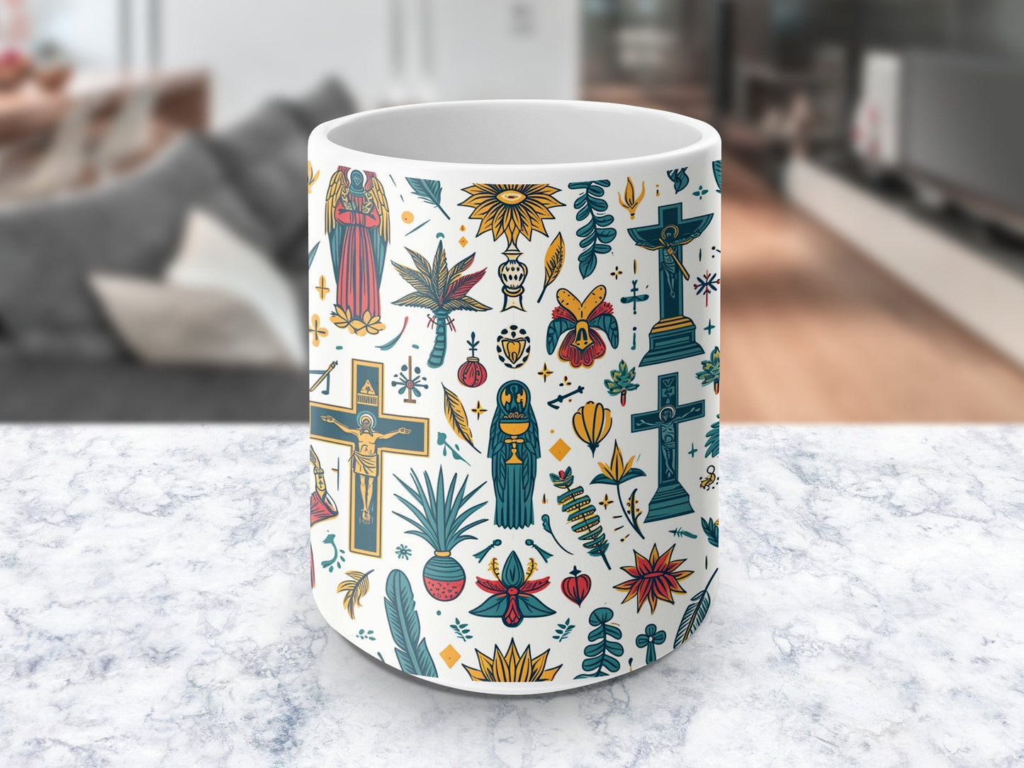 Ancient Egyptian Symbols Mug, Hieroglyphics Pharaohs Anubis Lotus Decorative Coffee Cup, Unique Egyptology Gift, Archaeology Lover Mug - LiquidPrints